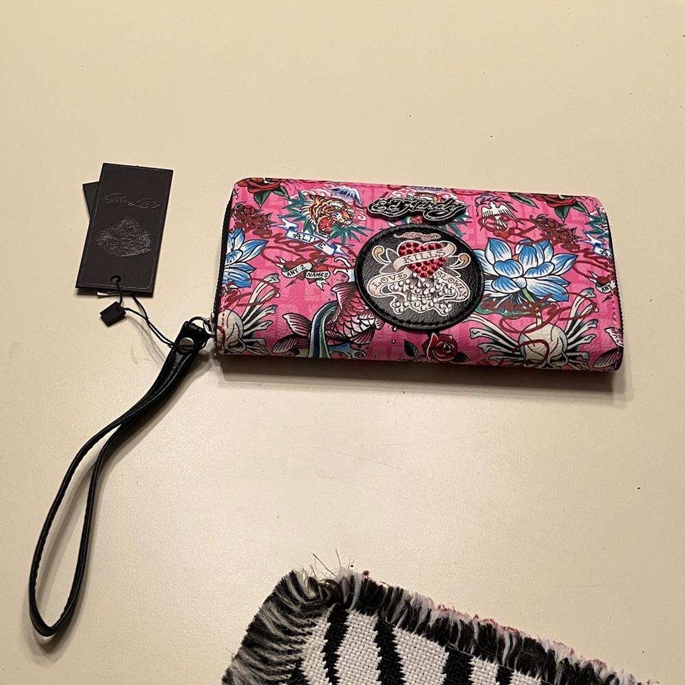 ED HARDY skull embellished wallet NWT